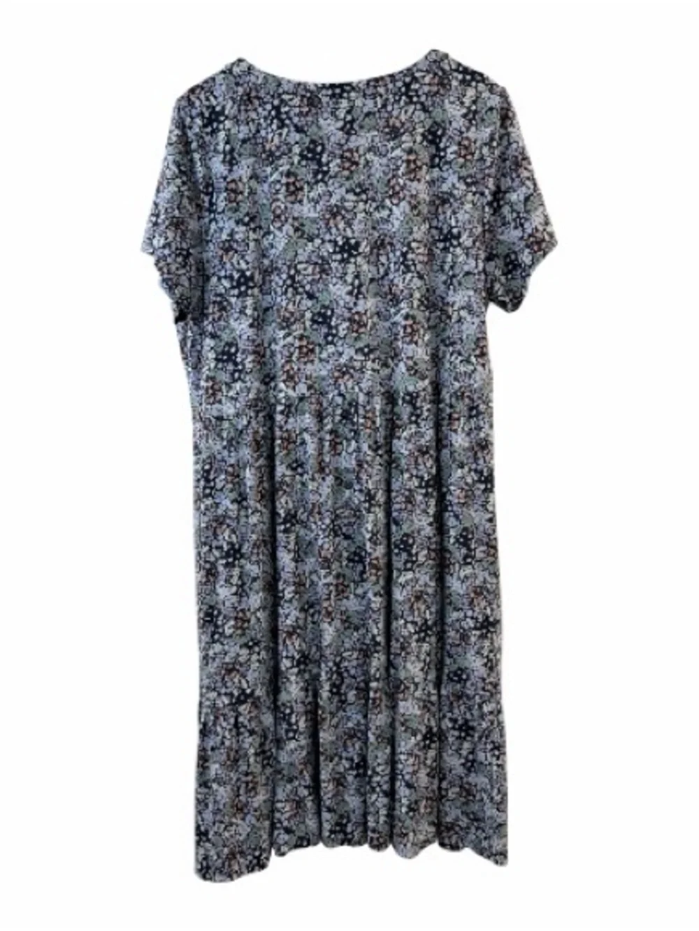 J. Jill Navy Ditsy Floral V-Neck Midi Dress Short Sleeve Tall L Cotton - Picture 3 of 7